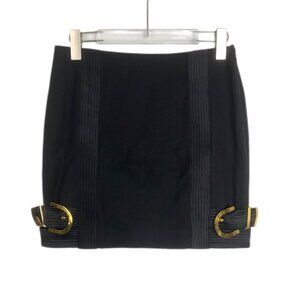 Versace Black Wrap Mini Skirt W/ Gold Clasp Design Size 38 Ribbed Detailing Clas